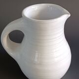 Vintage white glazed ceramic pitcher signed