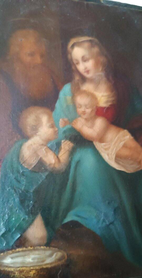 Peinture ancienne sur cuivre - Sainte Famille -