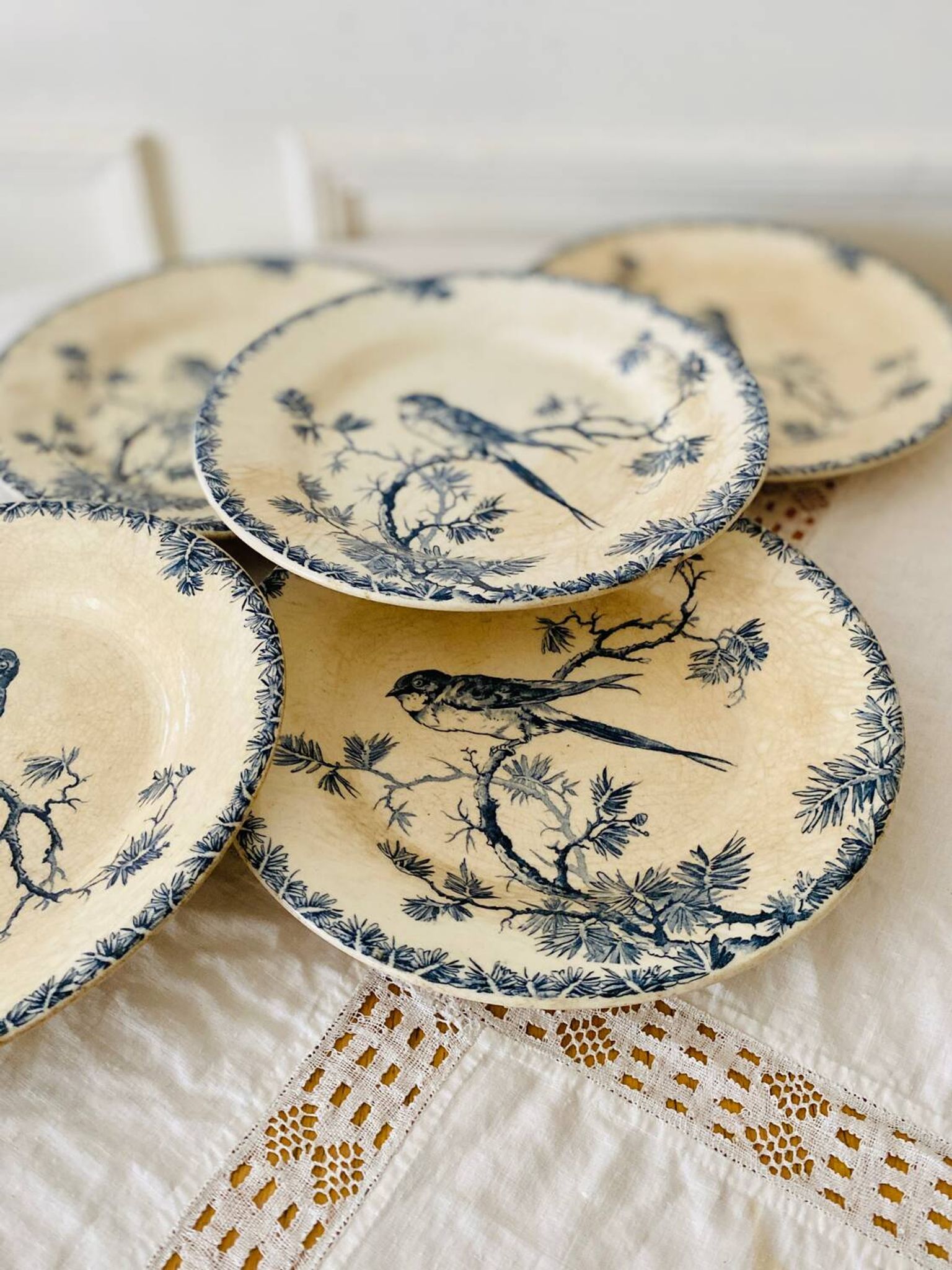 Antique opaque porcelain plates from Gien, Provençal model