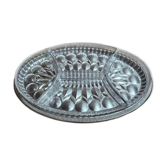 Vintage silver-plated metal tray with a segmented glass aperitif dish.