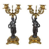 Pair of candelabra with women in the antique style of Napoleon III.