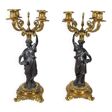 Pair of candelabra with women in the antique style of Napoleon III.
