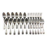 12 grandes cuillères 12 fourchettes métal argenté modèle filet de style Lou