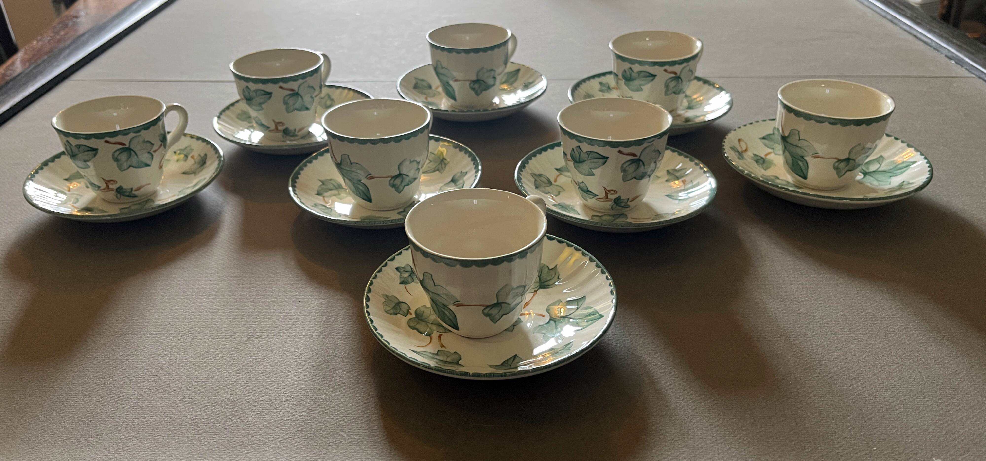Set of 8 English ceramic coffee / mocha cups and saucers BARRATIS