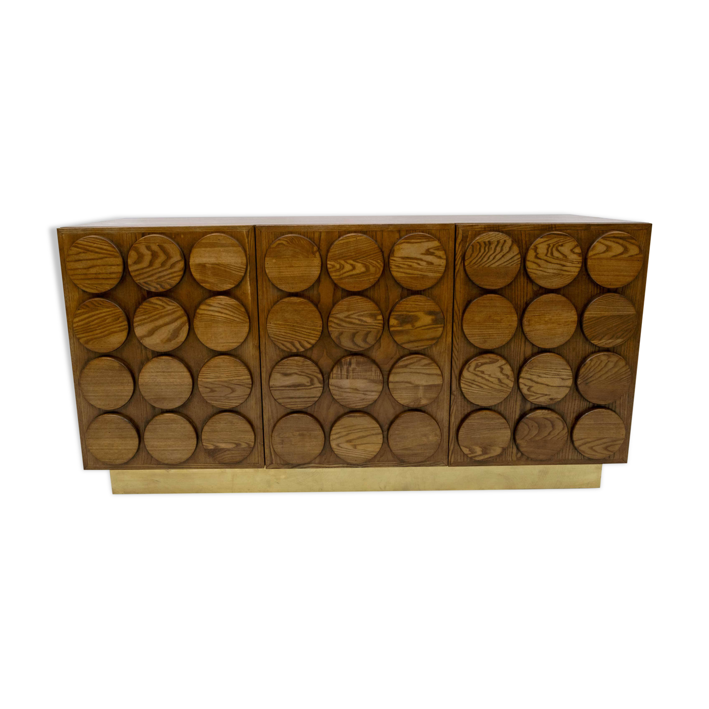 Brutalist Italian Chestnut Wood and Brass Bar Cabinet, 1970s