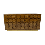 Brutalist Italian Chestnut Wood and Brass Bar Cabinet, 1970s