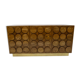 Brutalist Italian Chestnut Wood and Brass Bar Cabinet, 1970s