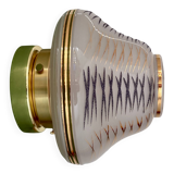 Vintage Art Deco globe wall/ceiling light in white, black, and gold glass.