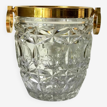 Champagne bucket in cut crystal, neck and brass handles