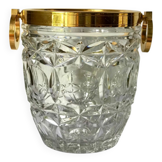 Champagne bucket in cut crystal, neck and brass handles