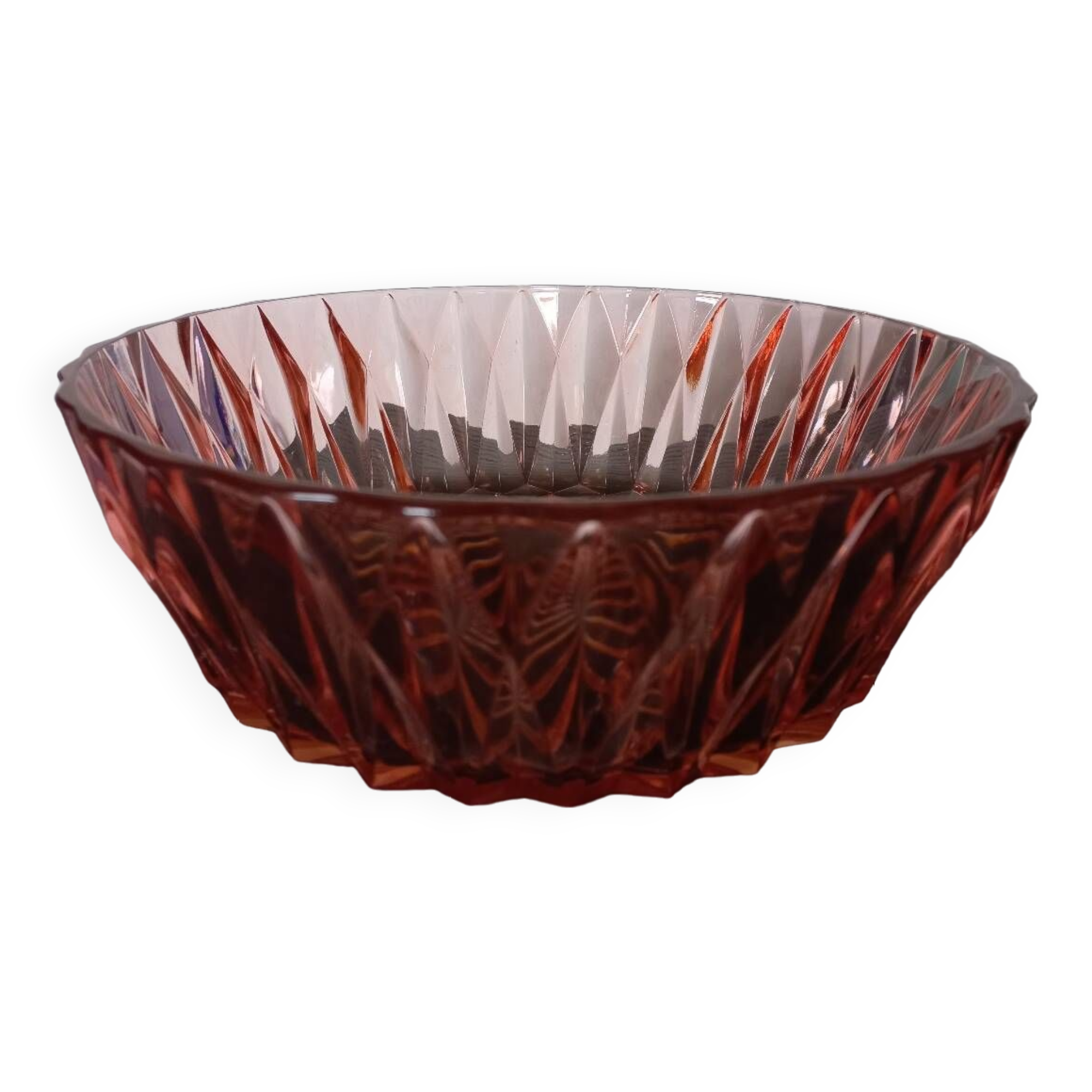 Chiseled pink glass salad bowl