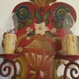 Pair of vintage wood painted mountain wall light