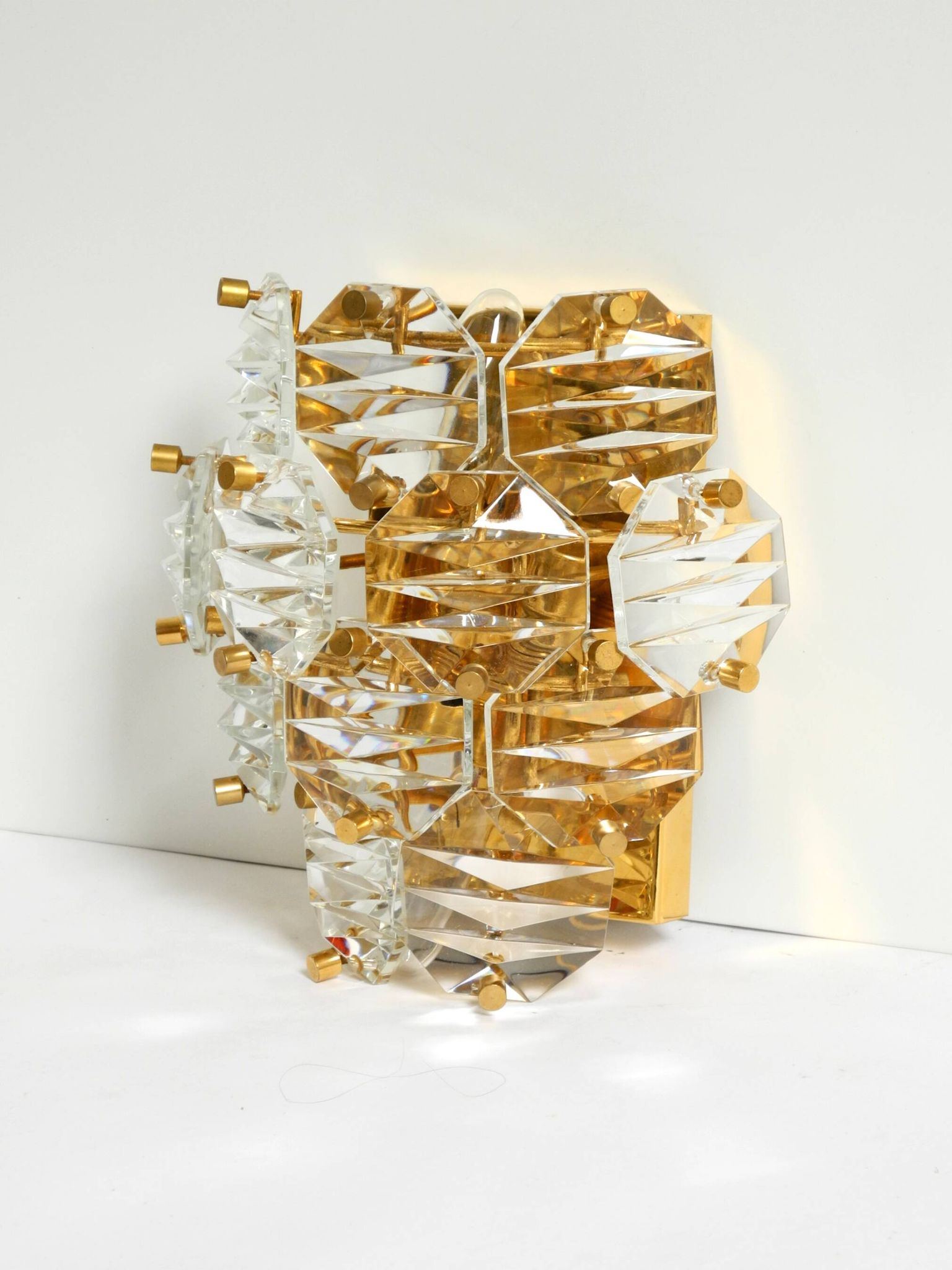 Beautiful original 1960s Kinkeldey crystal glass and brass wall lamp