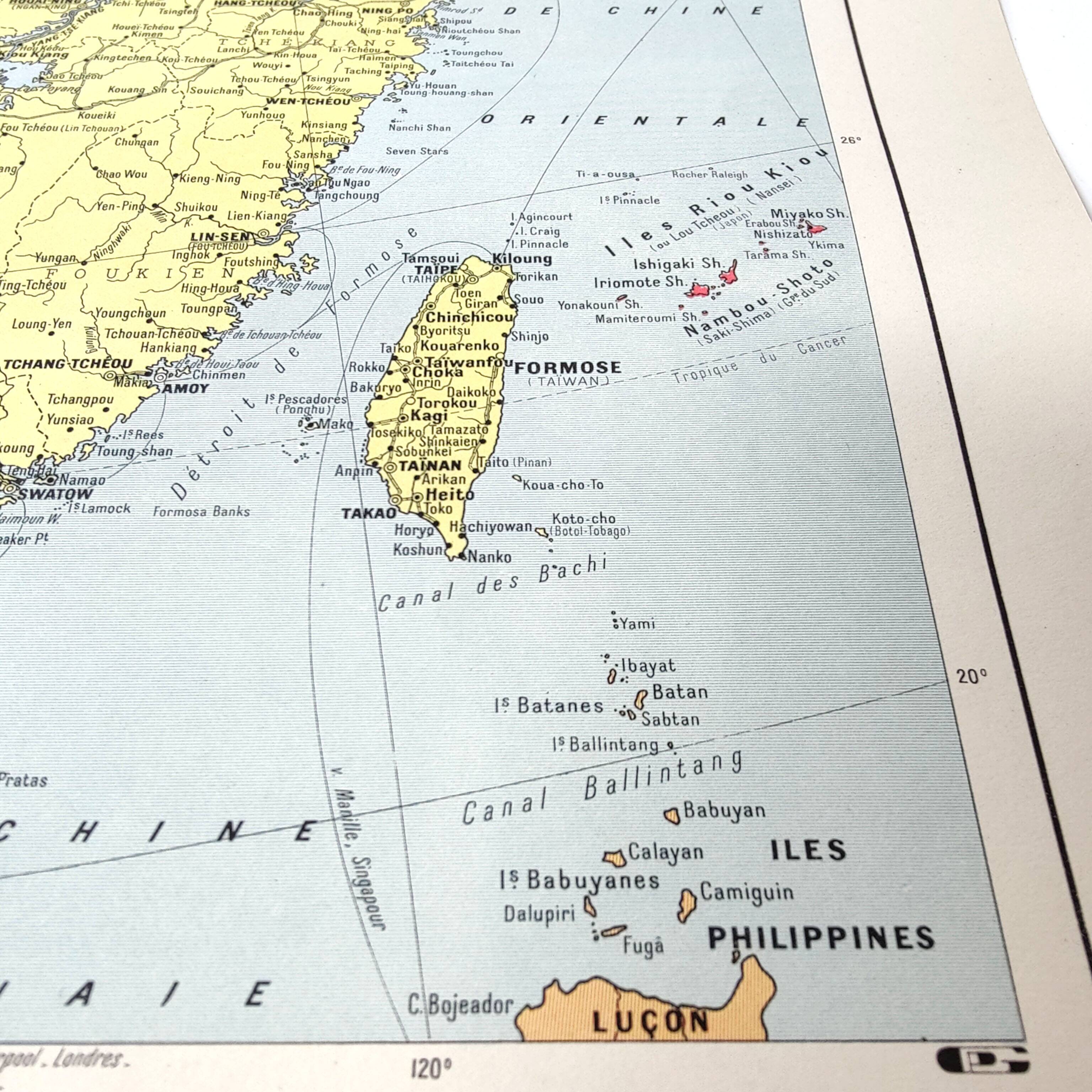Vintage map Asia China Korea 43x43cm from 1950