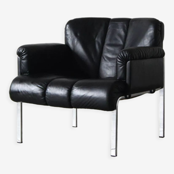 Girsberger Euro Chair in Black Leather by Hans Eichenberger