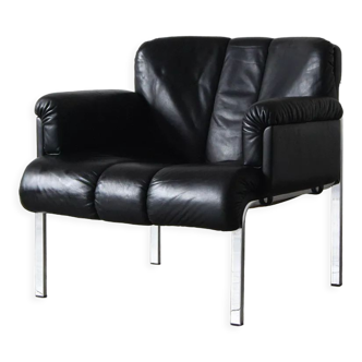 Girsberger Euro Chair in Black Leather by Hans Eichenberger