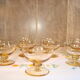 10 coupes à Champagne en cristal, Daum Nancy, couleur jaune ambré, vintage.