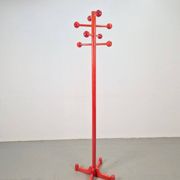 Postmodern Red Stained Beech Coat Rack with Balls, Italy, 1970s