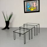 Vintage Italian design nesting coffee table in metal and glass from the 1980s