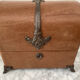 Vintage leather and silver metal jewelry box.