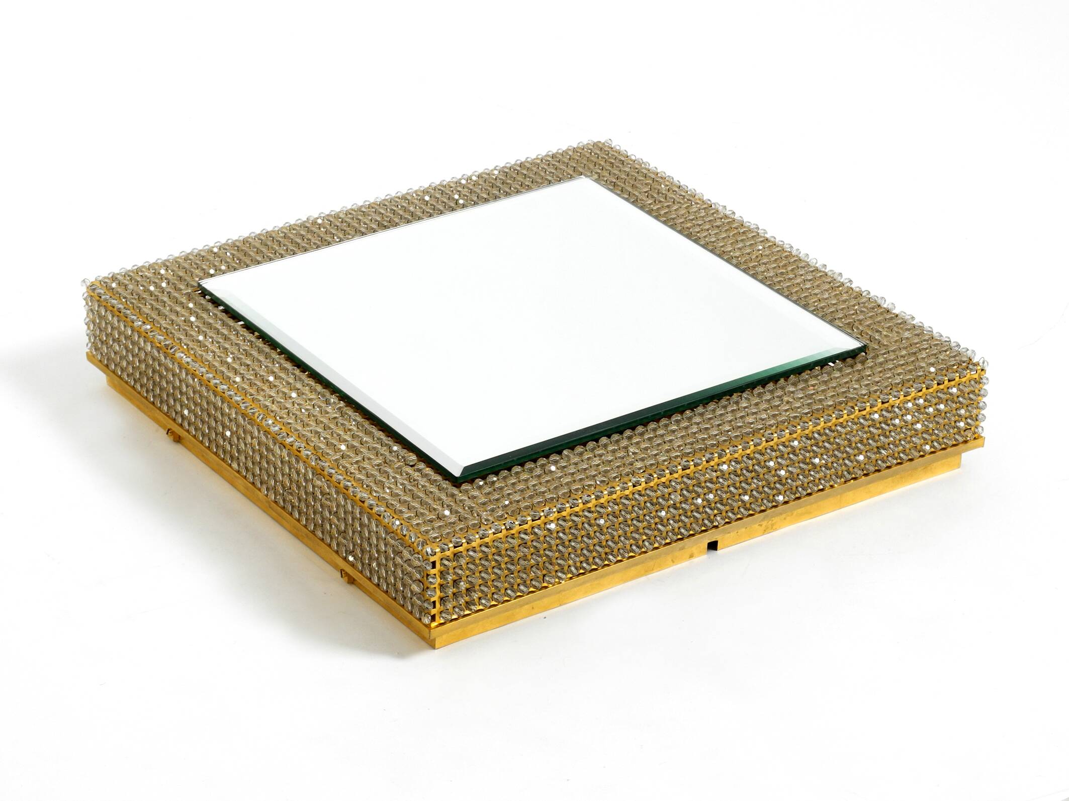 1960s brass wall backlit mirror, frame with glass beads by Palwa