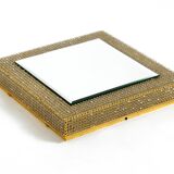 1960s brass wall backlit mirror, frame with glass beads by Palwa