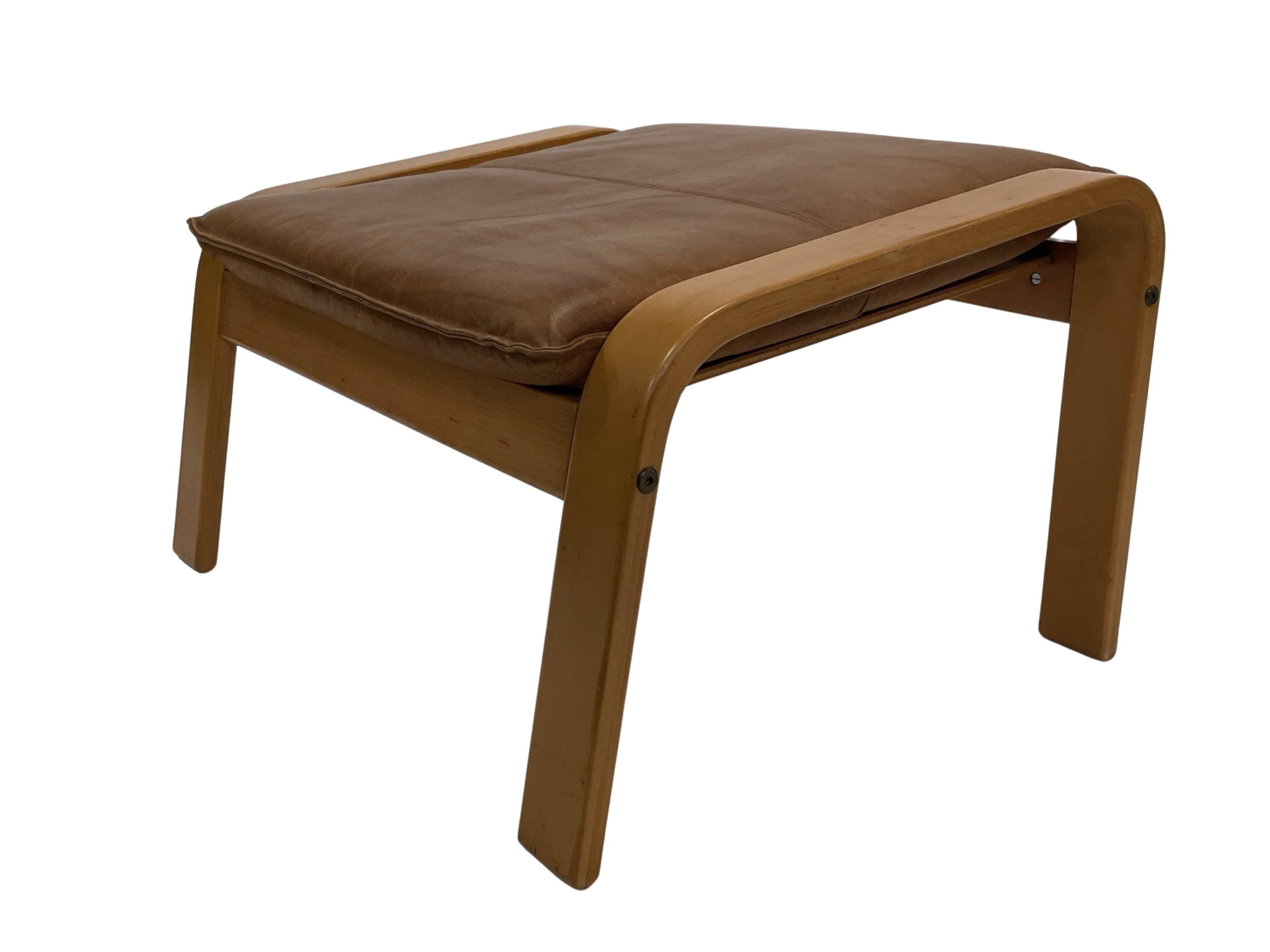 Vintage IKEA Poang Tan Leather Cantilever  Footstool Ottoman Design