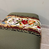 Vintage upholstered footstool, floral decor in Aubusson style.