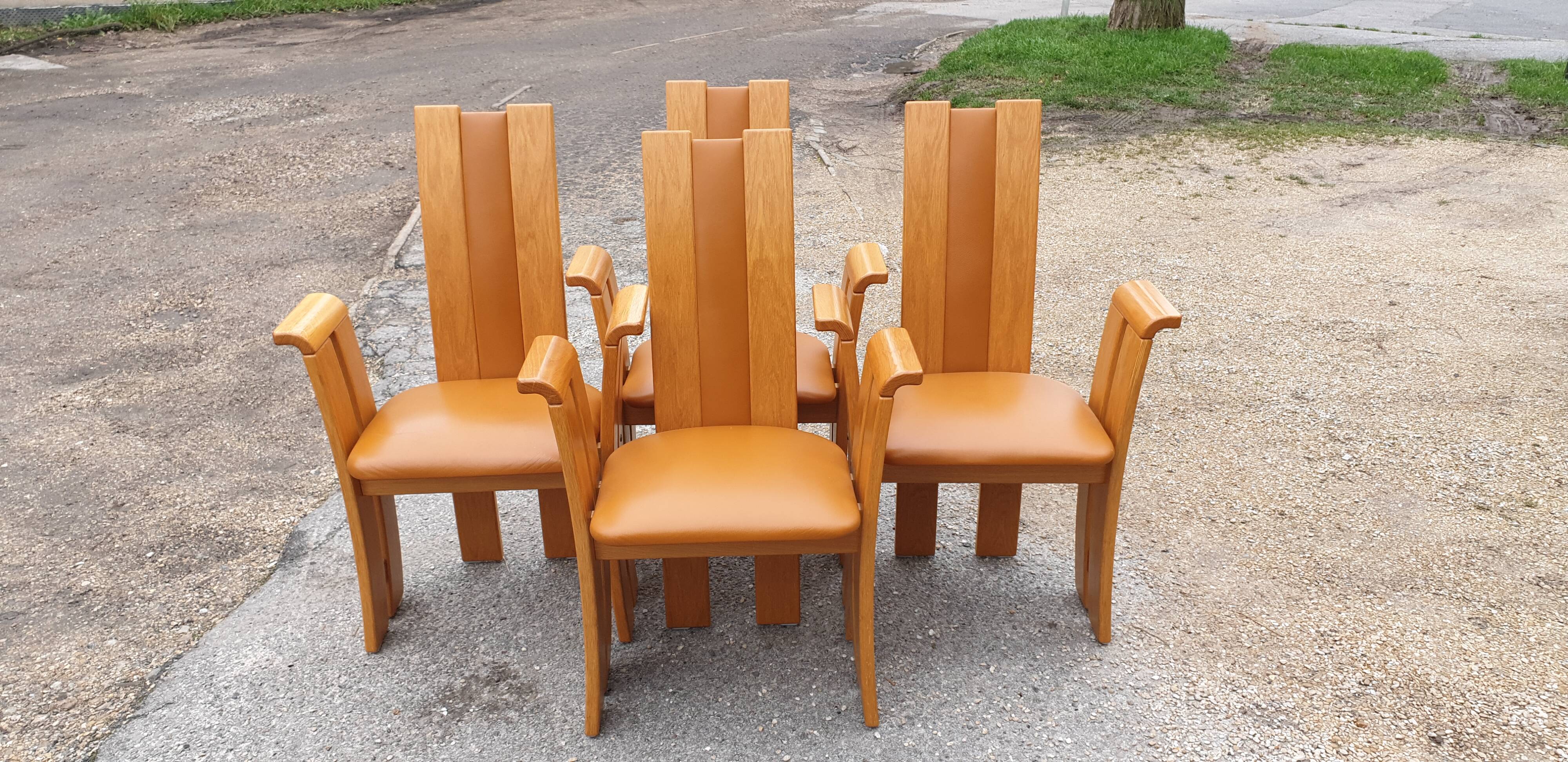 4 fauteuils de table design bois et cuir