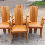 4 fauteuils de table design bois et cuir