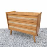 Commode vintage en chêne et cannage des années 60