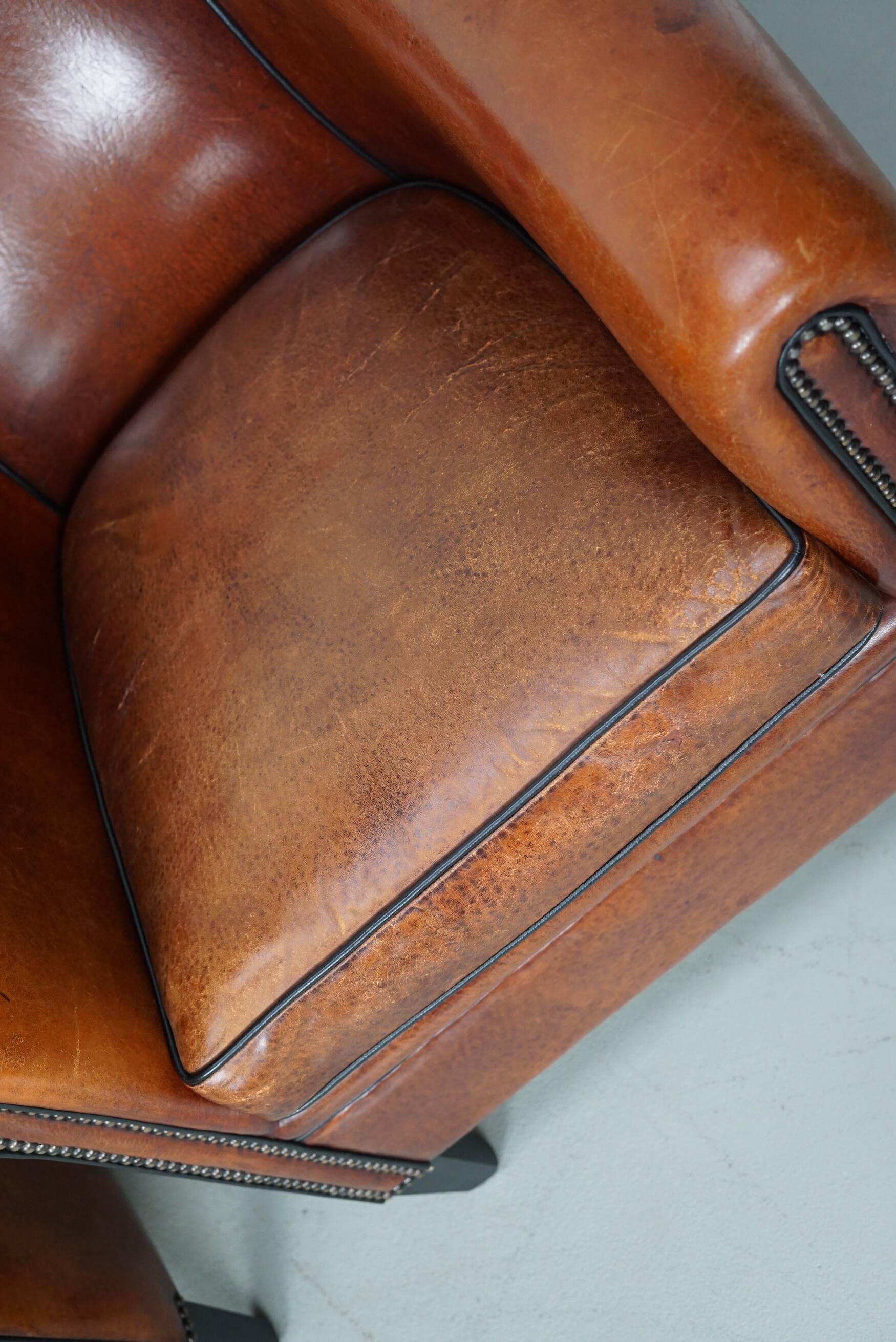 Vintage Dutch Cognac Colored Leather Club Chair, Set of 2