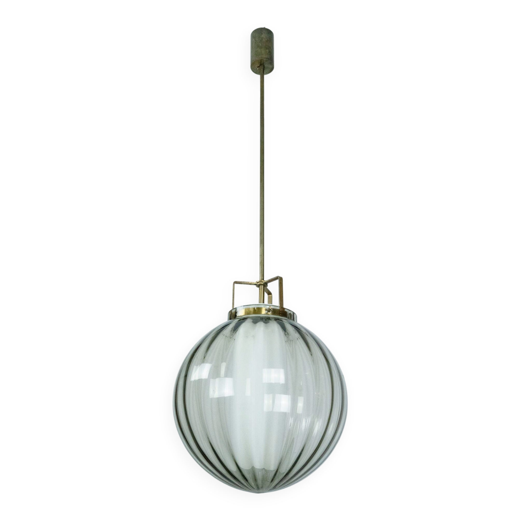 Mid-Century Murano Smoked Glass Chandelier with Opaline Diffuser, Italy '50