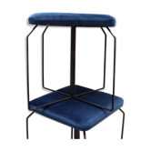 Paire de tabouret métal et velours bleu