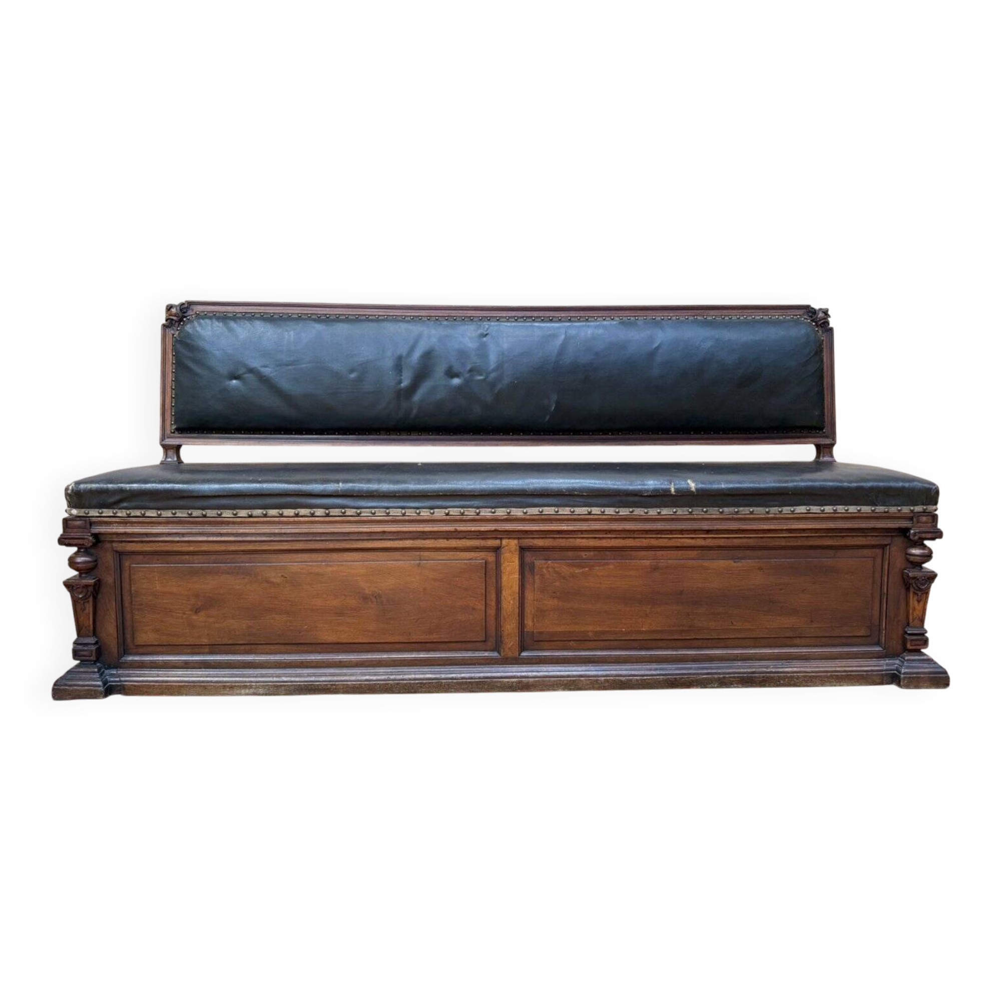 Bank safe – Napoleon III style – Carved solid walnut – Leather upholstery