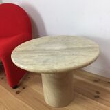 Round travertine coffee table