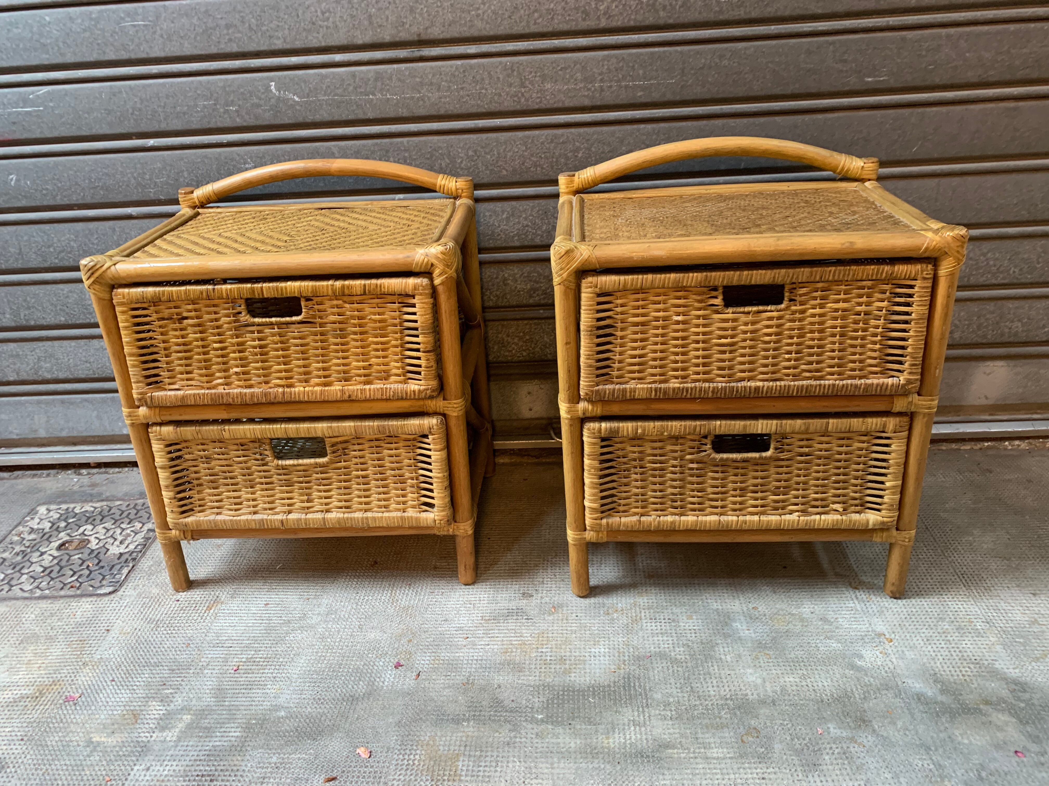 Pair of rattan bedside tables 1970s
