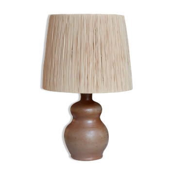 Stoneware lamp, raffia shade, 1970s.