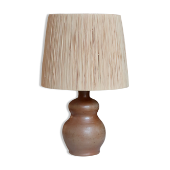Sandstone lamp, raffia lampshade, 70s