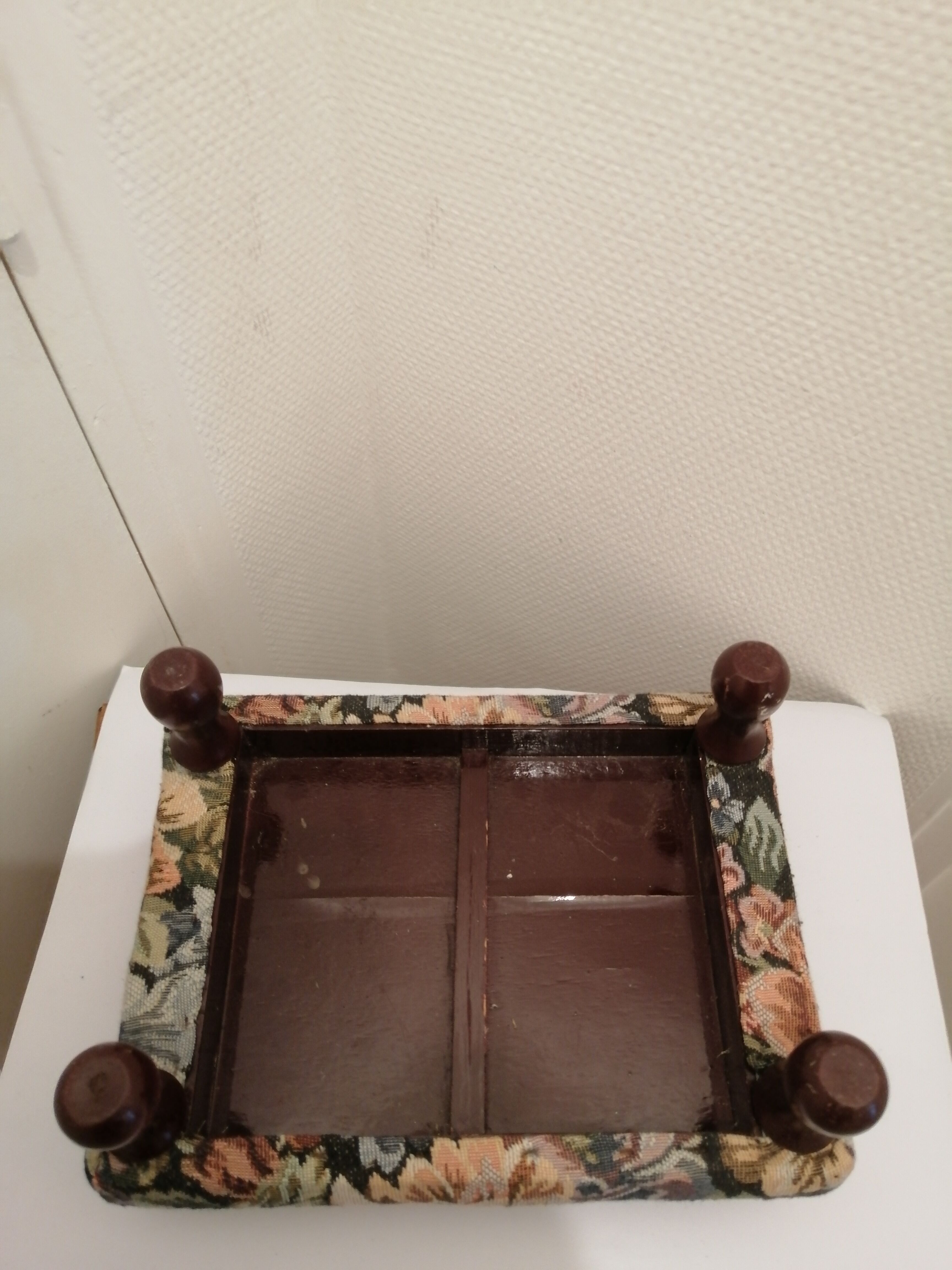 Vintage footrest in wood and fabric