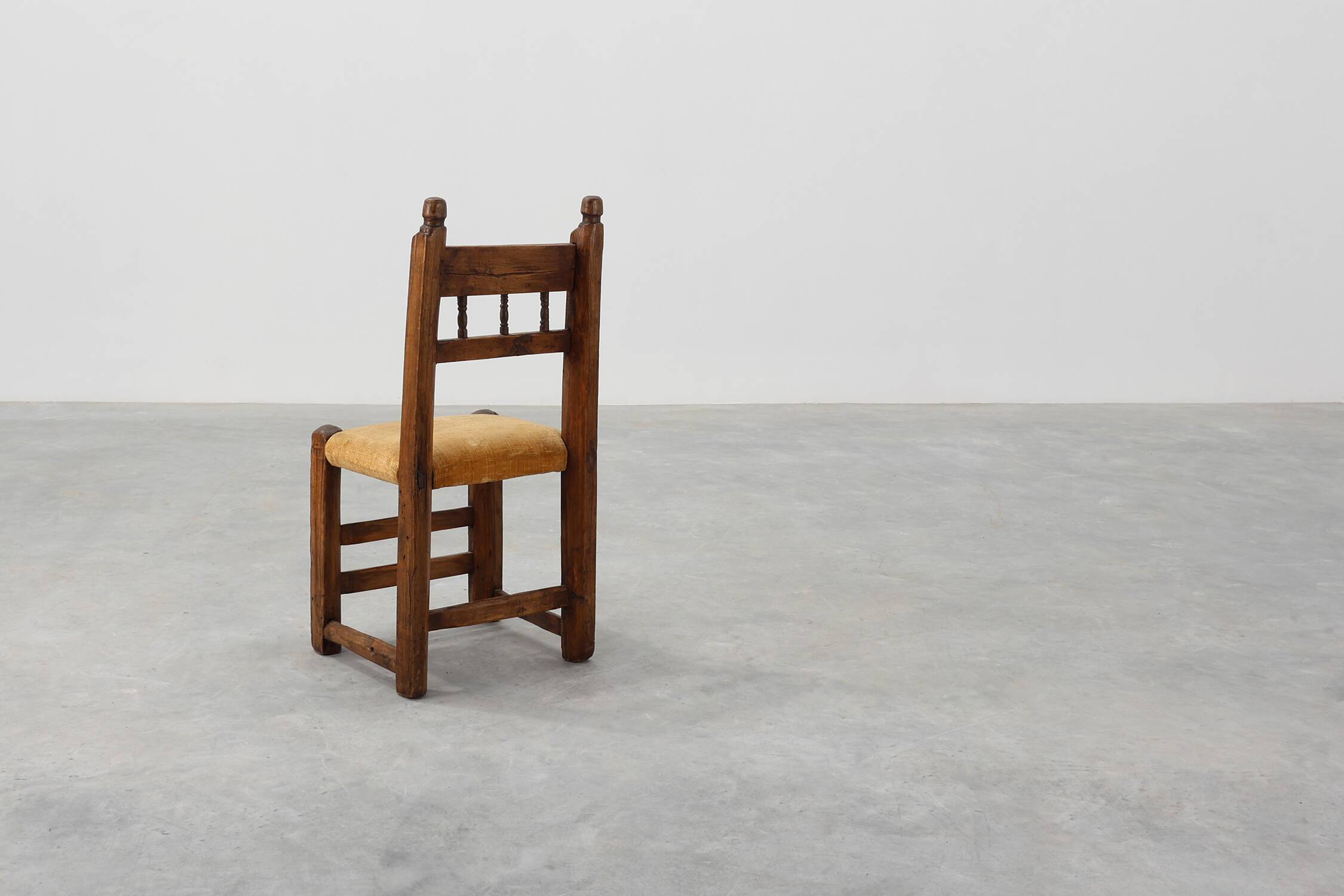 19th Century Spanish Hand-Carved oak Side Chair with Velour Seat
