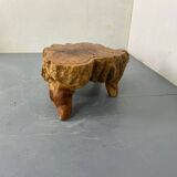 Table d'Appoint Rustique Wabi Sabi en Tronc d'Arbre en Noyer, 1960s