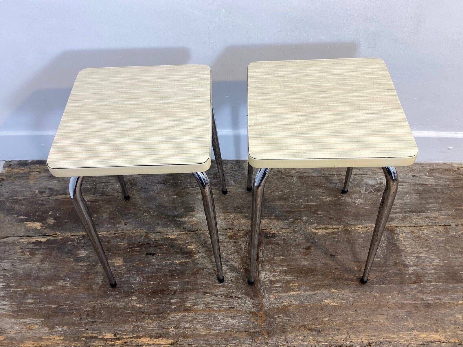 Pair of vintage stools, white formica and chrome