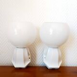 Pair of porcelain and opaline wall lights in Art Deco style
