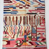 Moroccan Berber carpet Beni Ouarain ecru with colorful patterns 305x216cm