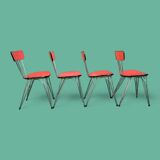 4 red Formica chairs with Eiffel legs 1950