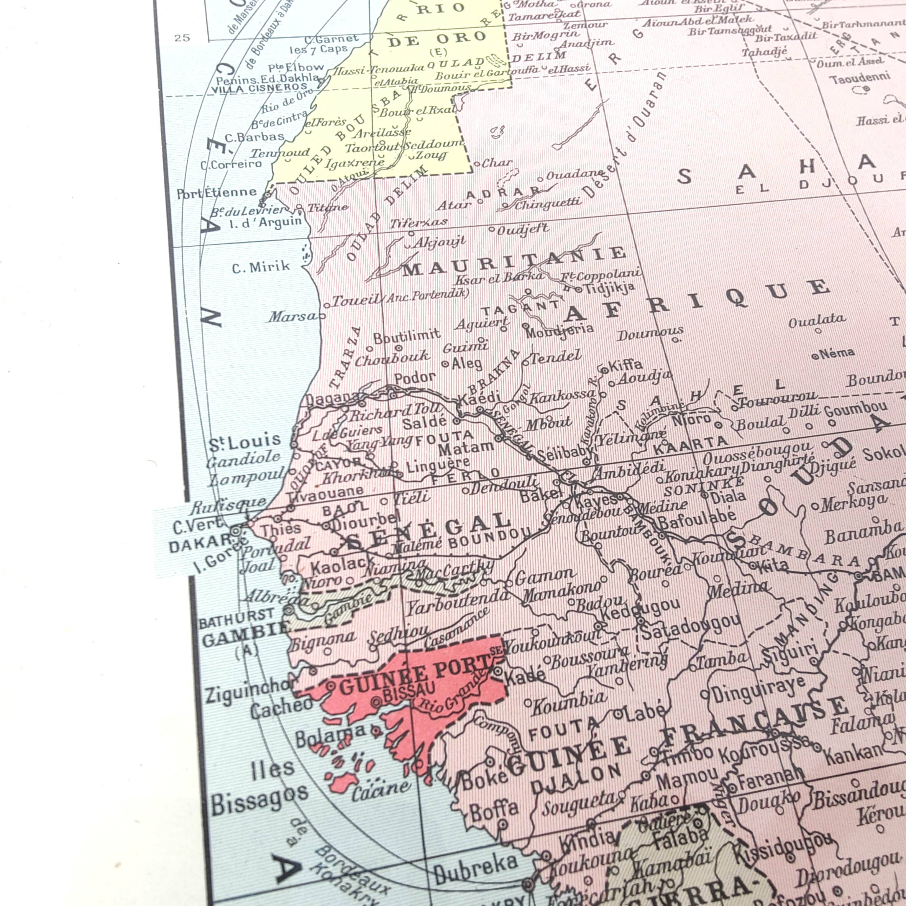 Antique map of French West and Equatorial Africa in 1950 43x43cm