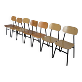Ensemble de 7 chaises d'école industrielles vintage / STOL Kamnik années 1970 Yougoslavie