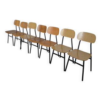 Set of 7 Vintage Industrial School Chairs / STOL Kamnik 1970s Yugoslavia