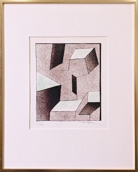 Mid-Century Modern Swedish Signed Lithography by Curt Hillfon (1/211) "Kinetic Shapes"